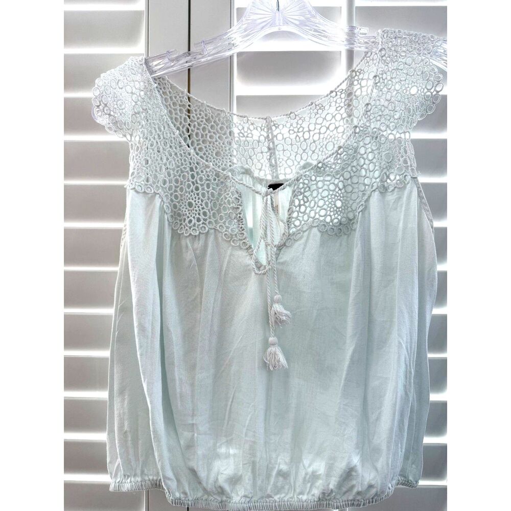 Free People White Crochet Lace Yoke Bubble Hem Cami Tank Top Size Small